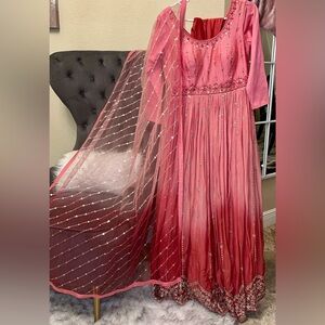 Barbie pink anarkali extra long and flowy indian gown